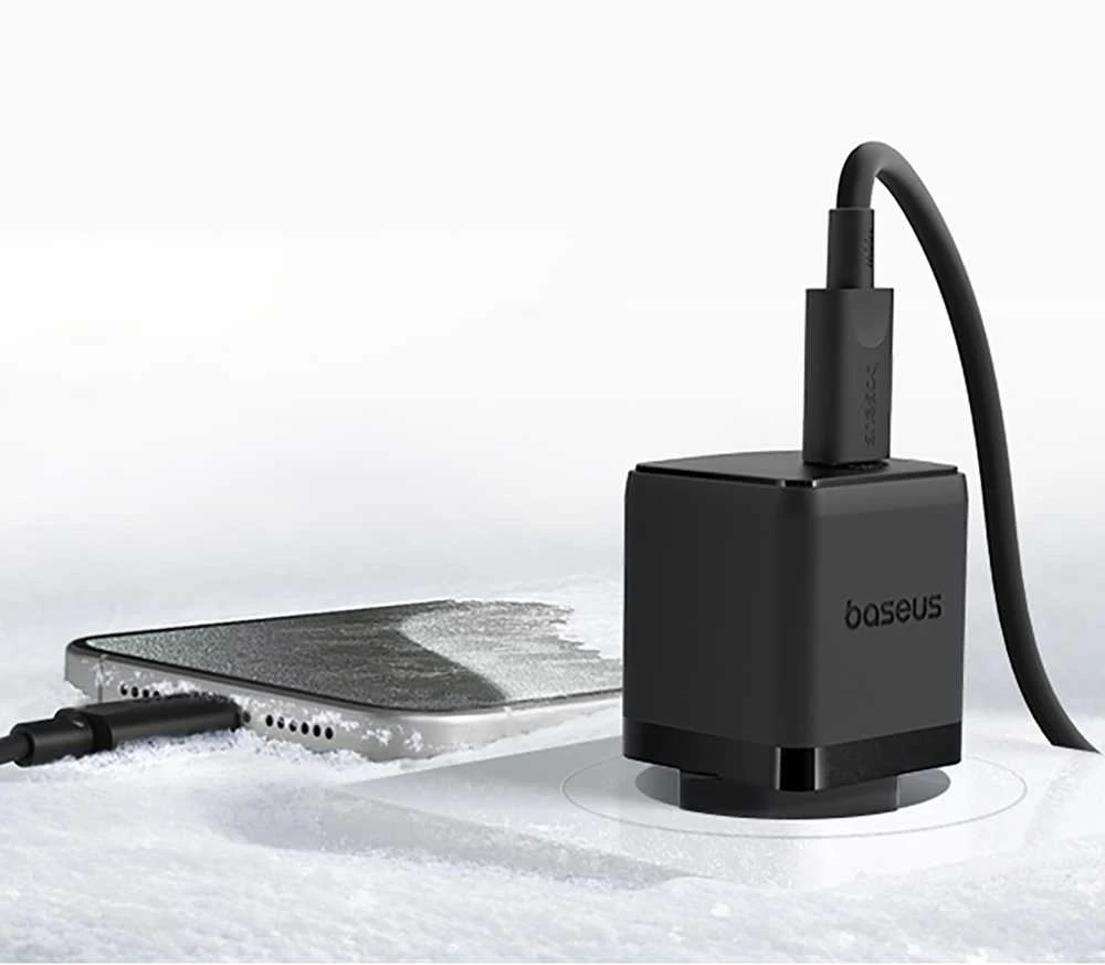 Baseus Sieninis įkroviklis Palm 20W USB-C QC3.0 PD3.0 su USB-C kabeliu 1m, juodas