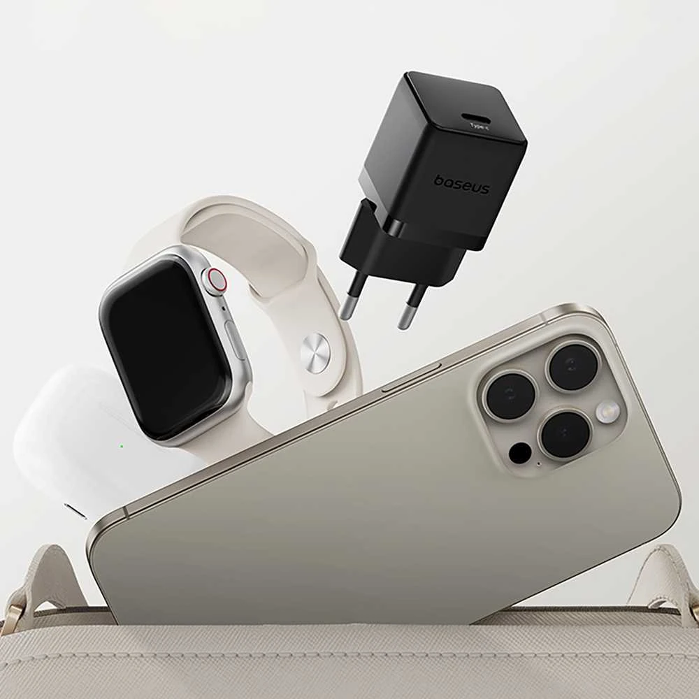 Baseus Sieninis įkroviklis Palm 20W USB-C QC3.0 PD3.0 su USB-C kabeliu 1m, juodas