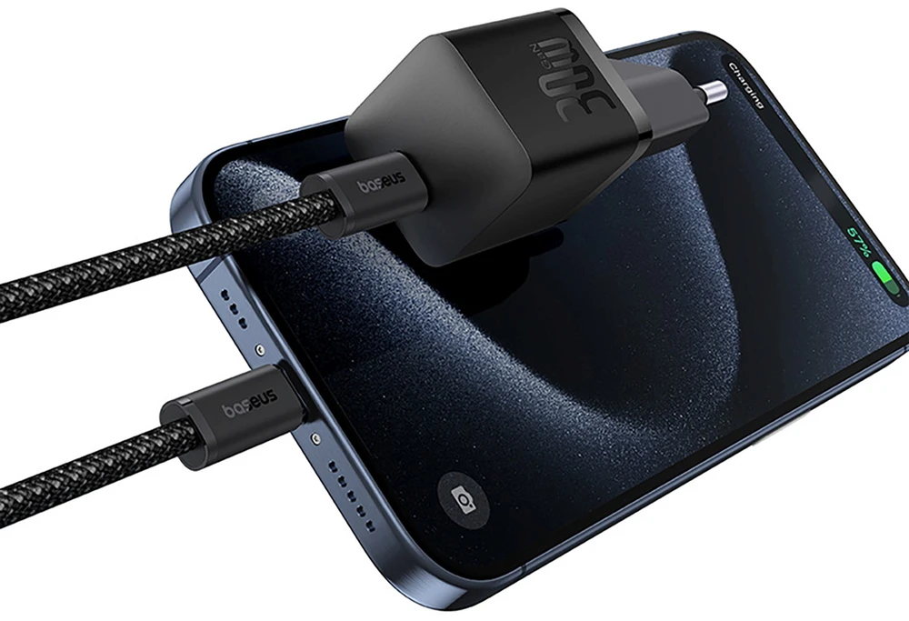 Baseus GaN5 30W su kablem 100W USB-C do USB-C - juoda