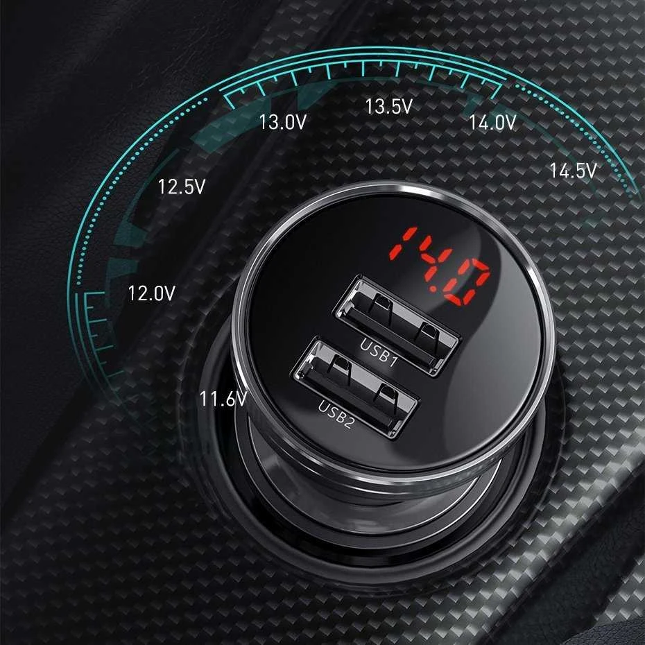 Baseus automobilinis įkroviklis 24W su 3-in-1 USB kabeliu 1.2m