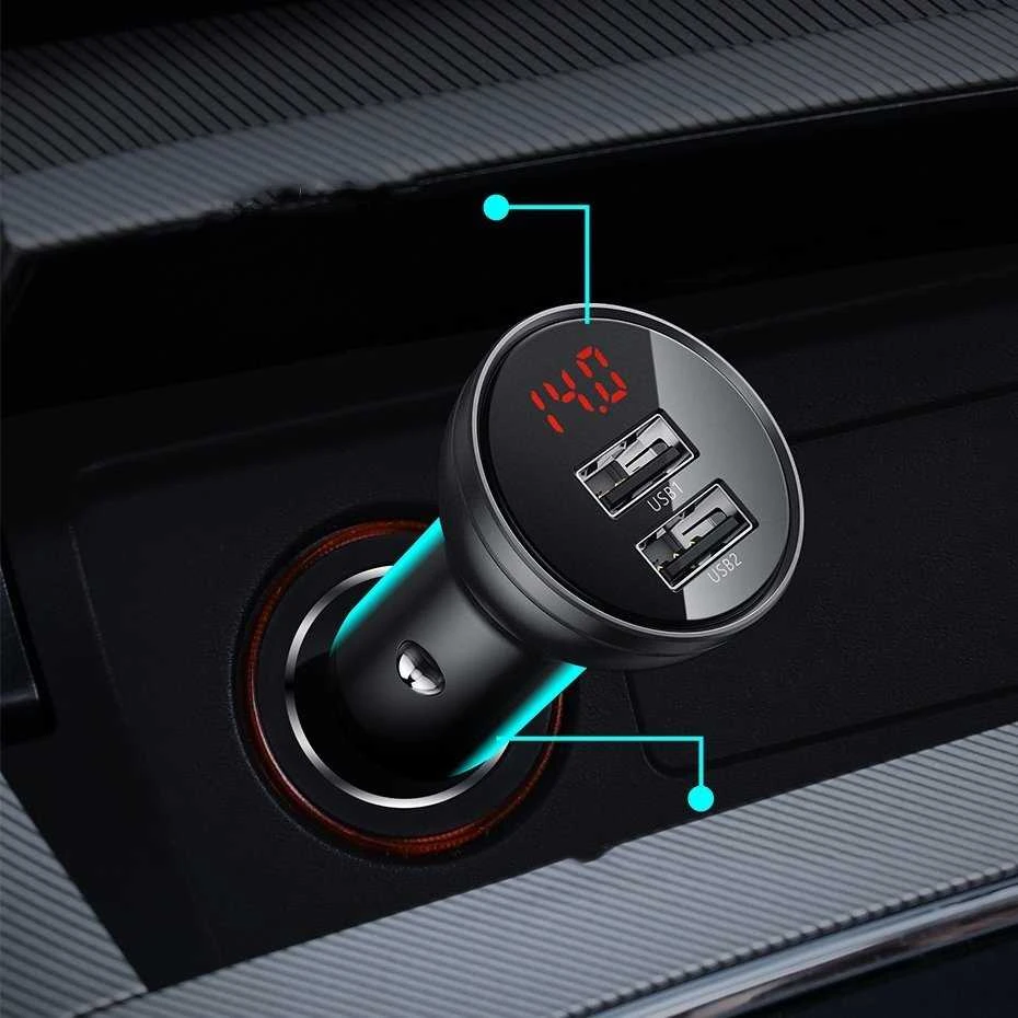 Baseus automobilinis įkroviklis 24W su 3-in-1 USB kabeliu 1.2m
