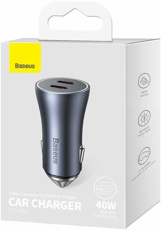 Baseus Golden Contactor Pro automobilinis įkroviklis 2x USB-C 40W - Tamsiai pilka