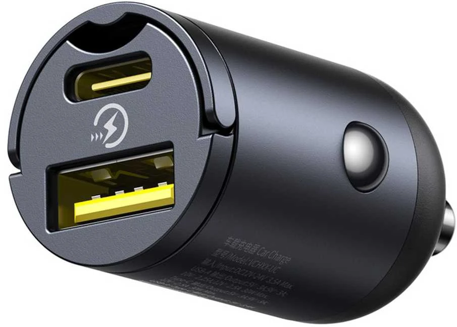 „Baseus Tiny Star“ mini automobilinis įkroviklis USB-A/USB-C, 30 W, „Cosmic Juodas“