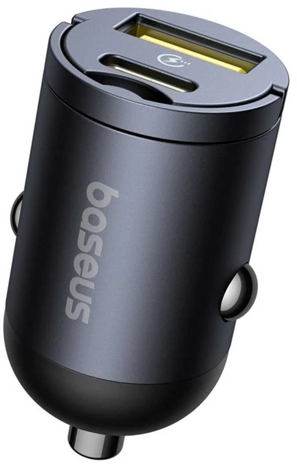 „Baseus Tiny Star“ mini automobilinis įkroviklis USB-A/USB-C, 30 W, „Cosmic Juodas“