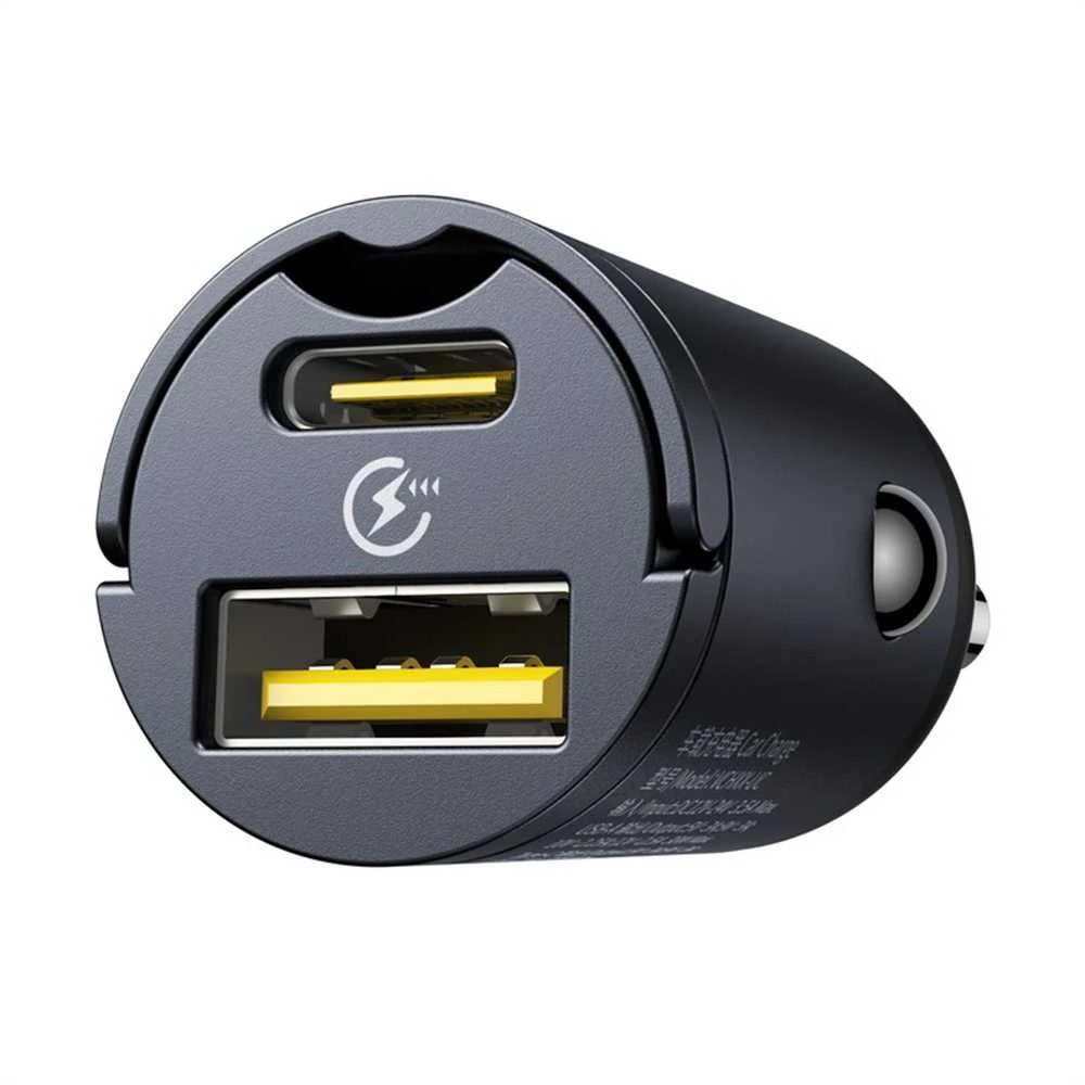 „Baseus Tiny Star“ mini automobilinis įkroviklis USB-A/USB-C, 30 W, „Cosmic Juodas“