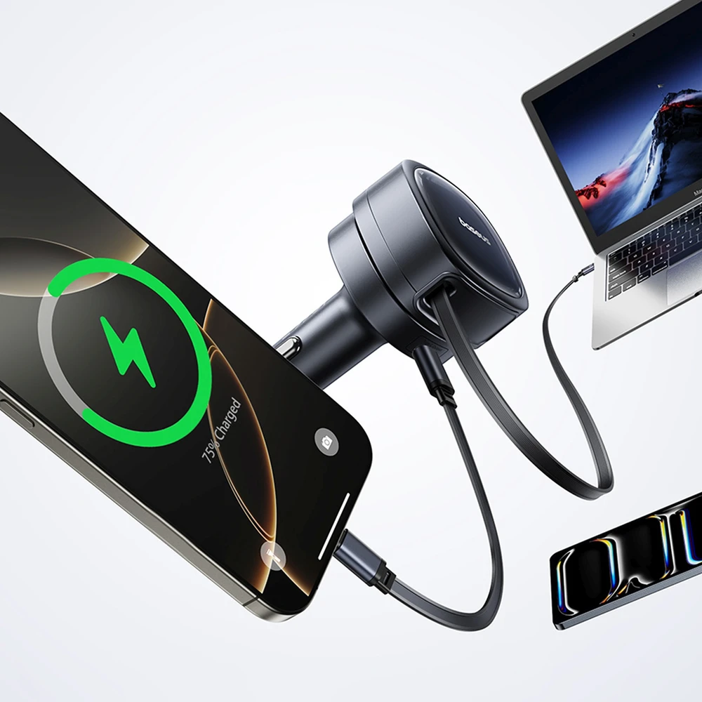 „Baseus PrimeTrip VR1“ 60 W USB-A USB-C su ištraukiamu USB-C laidu - juoda