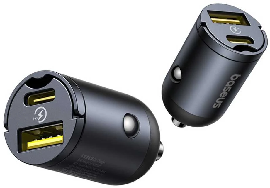 „Baseus Tiny Star“ mini automobilinis įkroviklis USB-A/USB-C, 30 W, „Cosmic Juodas“