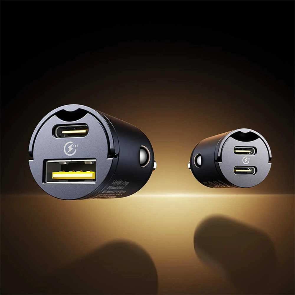 „Baseus Tiny Star“ mini automobilinis įkroviklis USB-A/USB-C, 30 W, „Cosmic Juodas“