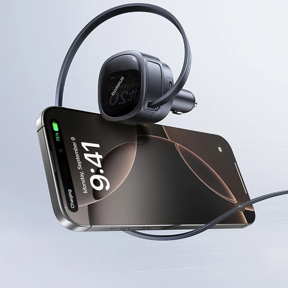 „Baseus PrimeTrip VR1“ 60 W USB-A USB-C su ištraukiamu USB-C laidu - juoda