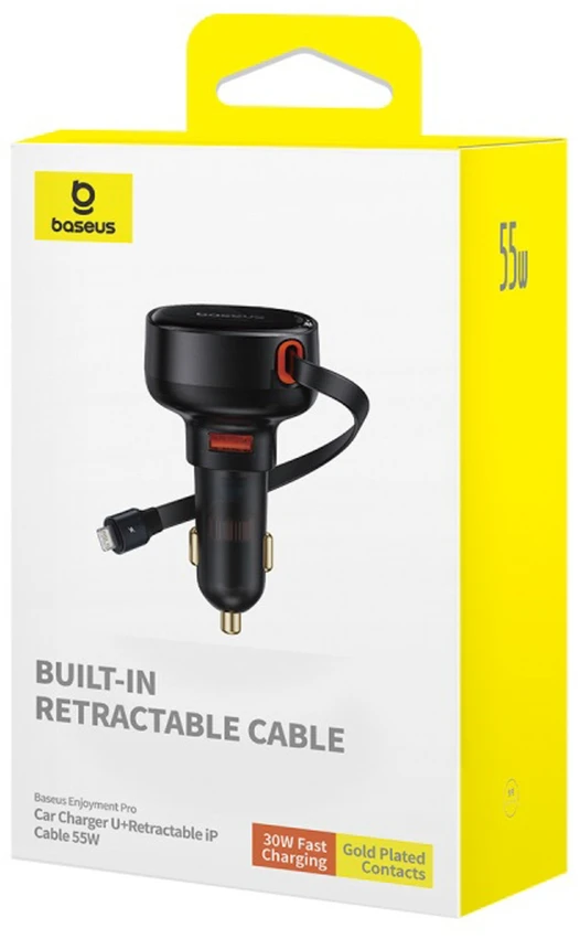 „Baseus Enjoyment Pro 55W USB-A“ su ištraukiamu „Lightning“ laidu - juoda