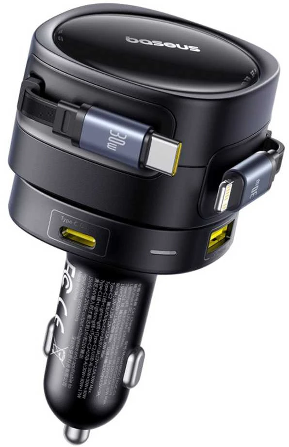 "Baseus PD" automobilinis įkroviklis 1x USB-C + USB-A prievadas 90W, juodas