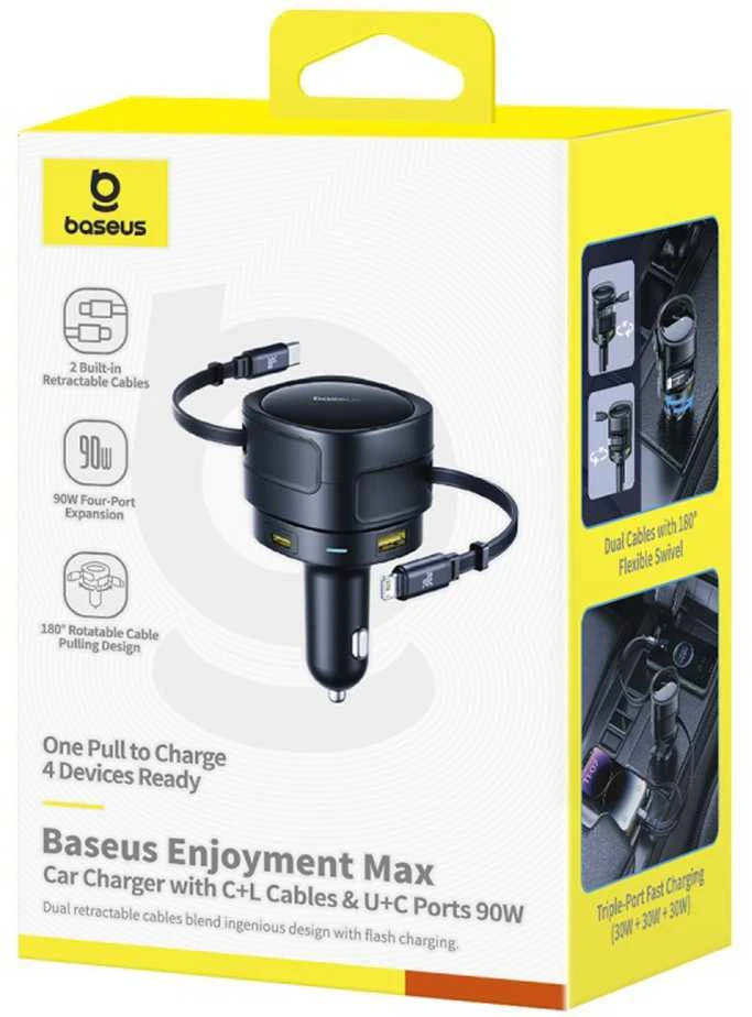 "Baseus PD" automobilinis įkroviklis 1x USB-C + USB-A prievadas 90W, juodas