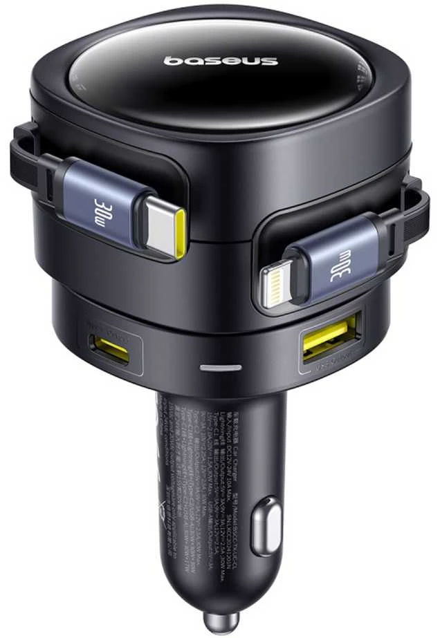 "Baseus PD" automobilinis įkroviklis 1x USB-C + USB-A prievadas 90W, juodas