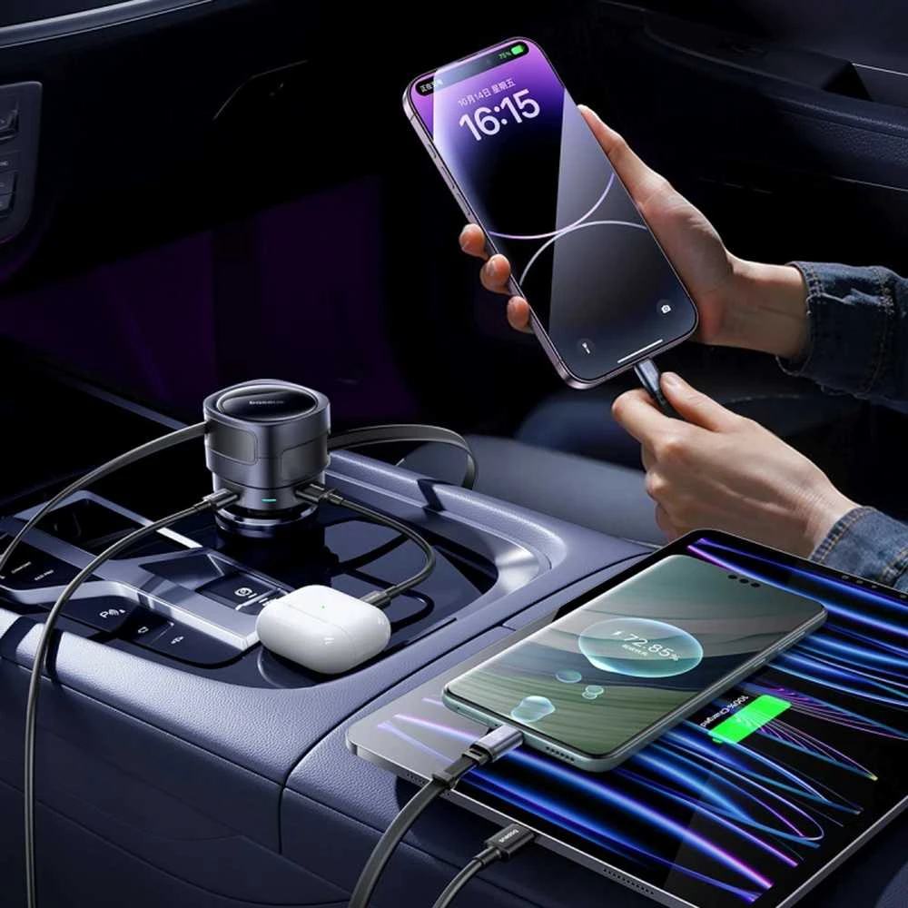 "Baseus PD" automobilinis įkroviklis 1x USB-C + USB-A prievadas 90W, juodas