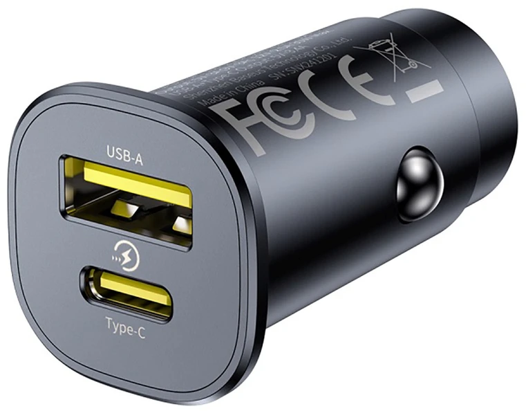 Baseus Automobilinis įkroviklis GoTrip 30W 12-24V USB-A + USB-C QC PD, juodas