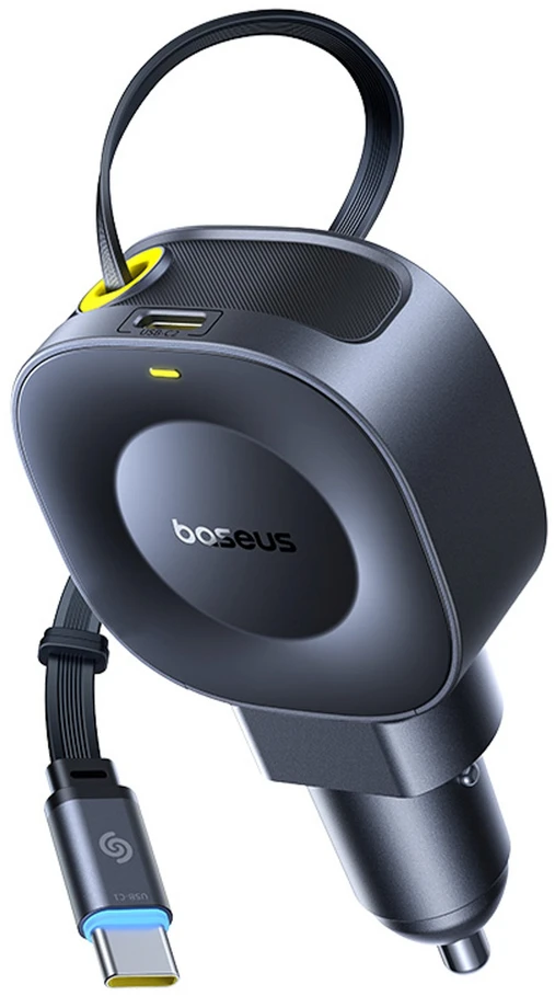 Baseus Automobilinis įkroviklis 12-24V 45W USB-C PD su ištraukiamu 0.8m USB-C laidu PrimeTrip VR2, juodas