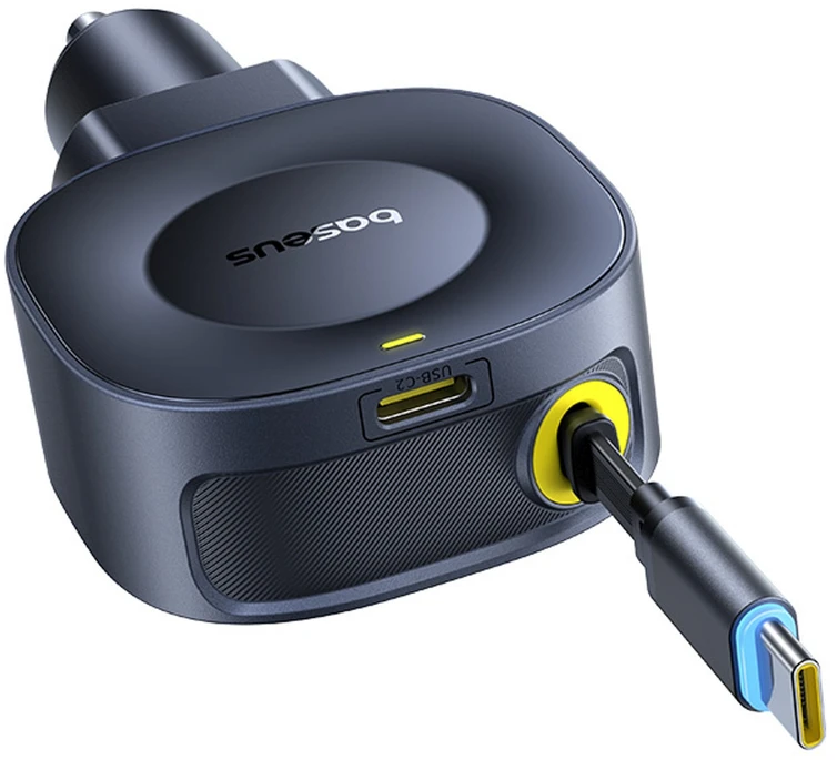 Automobilinis įkroviklis Baseus PrimeTrip VR2 30W + 30W su ištraukiamu USB-C laidu – Juodas