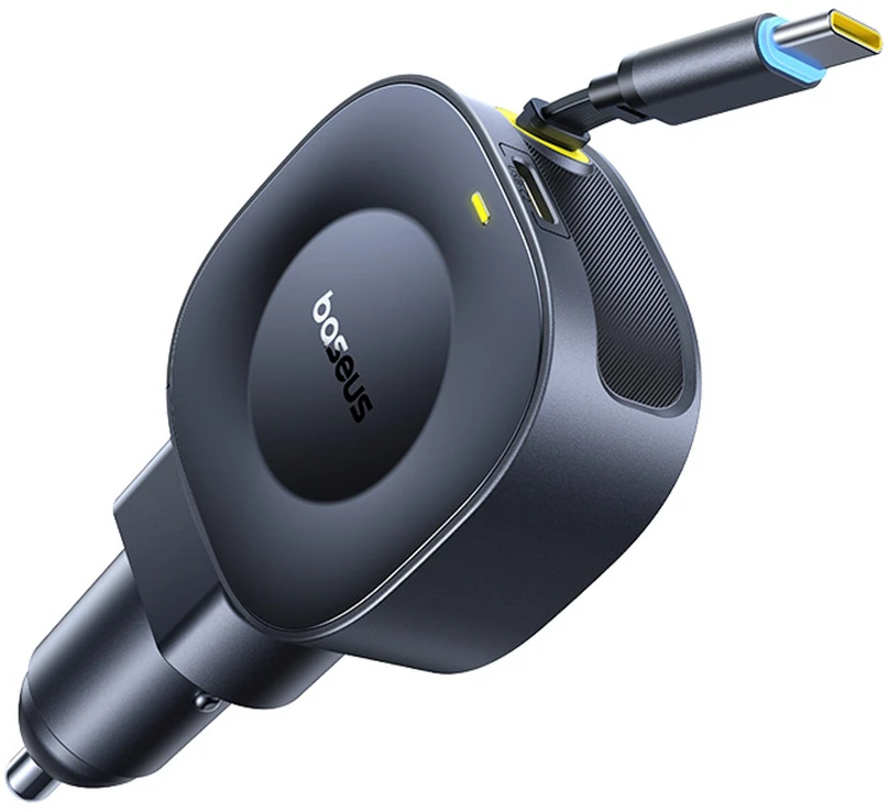 Baseus Automobilinis įkroviklis 12-24V 45W USB-C PD su ištraukiamu 0.8m USB-C laidu PrimeTrip VR2, juodas