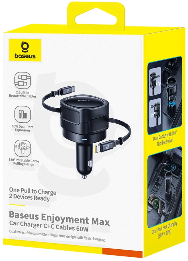 "Baseus PD" automobilinis įkroviklis 2x USB-C prievadas 60W, juodas