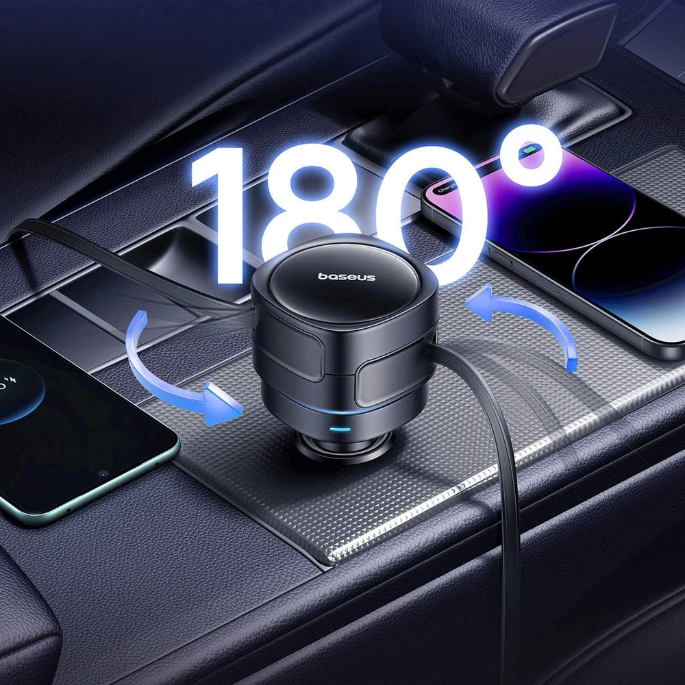 Baseus Enjoyment Max automobilinis įkroviklis with USB-C+Lightning cables 60W juodos spalvos