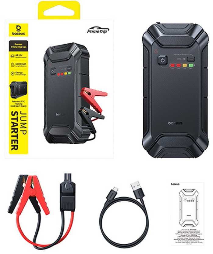Išorinis akumuliatorius (Powerbank) su automobilio užvedimo funkcija max 5000A 44.4Wh su PTC pašildymu IP55 USB-A/USB-C 15W PrimeTrip VJ1 BASEUS