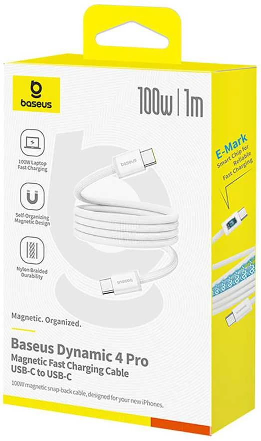 Baseus Dynamic 4 Pro 100W USB-C - USB-C magnetinis kabelis 1 m - baltas