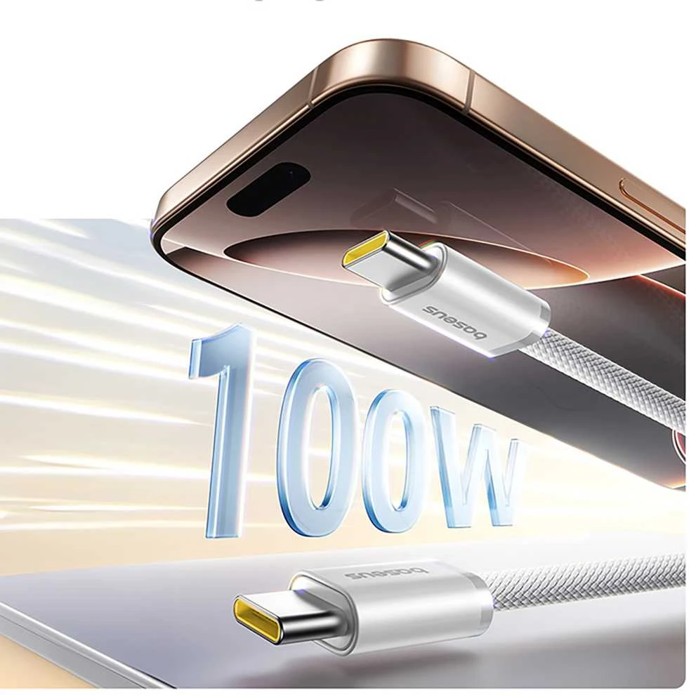 Baseus Dynamic 4 Pro 100W USB-C - USB-C magnetinis kabelis 1 m - baltas