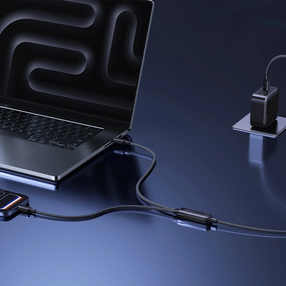 Baseus Flash 4 140W 2-in-1 USB-C į USB-C + USB-C laidas 1,5 m - juodas