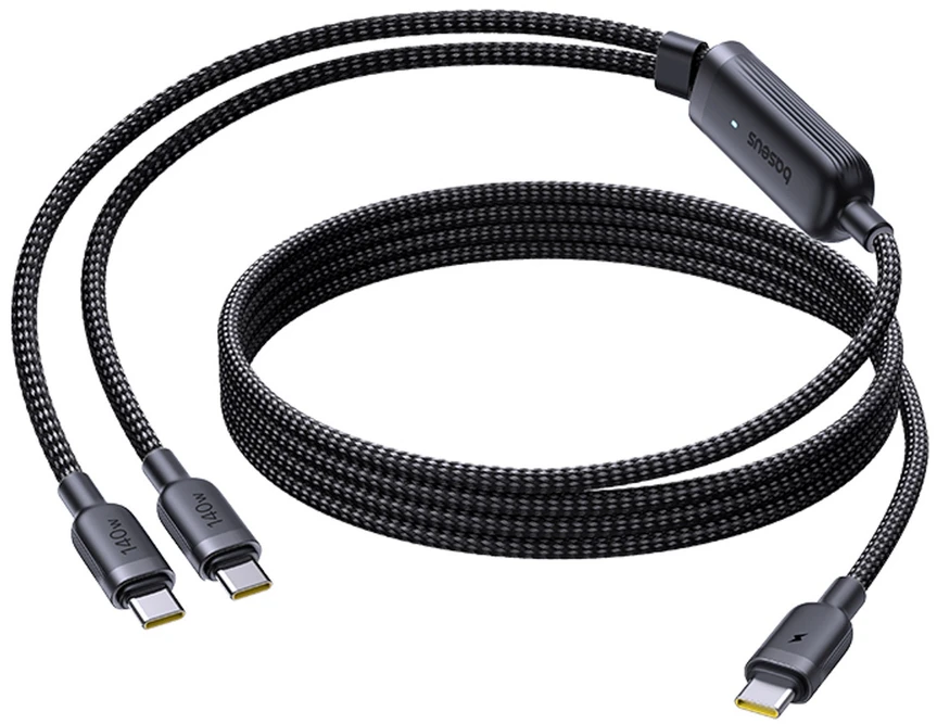 Baseus Flash 4 140W 2-in-1 USB-C į USB-C + USB-C laidas 1,5 m - juodas