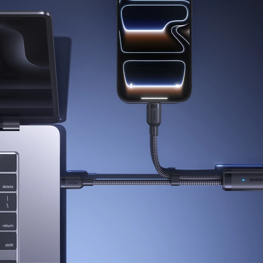Baseus Flash 4 140W 2-in-1 USB-C į USB-C + USB-C laidas 1,5 m - juodas