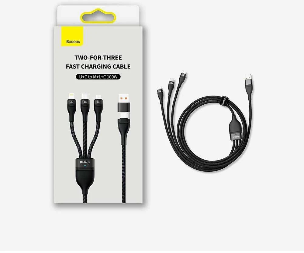 Baseus Flash Series 2 3in1 USB laidas USB-C + micro USB + Lightning 100W 1.2m – Mėlynas