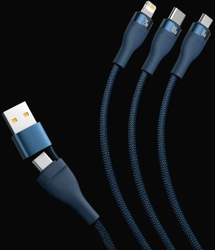 Baseus Flash Series 2 3in1 USB laidas USB-C + micro USB + Lightning 100W 1.2m – Mėlynas