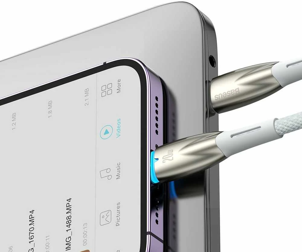USB-C laidas, skirtas Lightning Baseus Glimmer Series, 20W, 1m (baltas)
