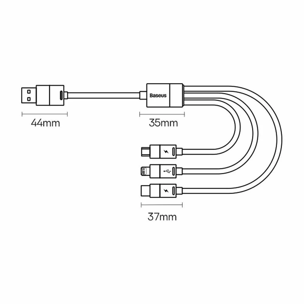 3in1 USB laidas Baseus StarSpeed Series, USB-C + Micro + Lightning 3.5A, 1.2m (juodas)