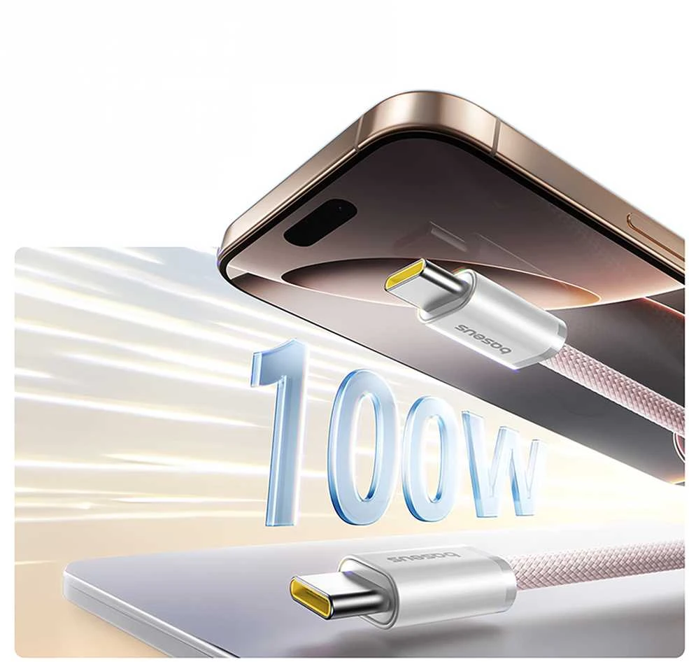 „Baseus Dynamic 4 Pro“ serijos duomenų kabelis USB-C – USB-C 100W 1m, kūdikių rožinė
