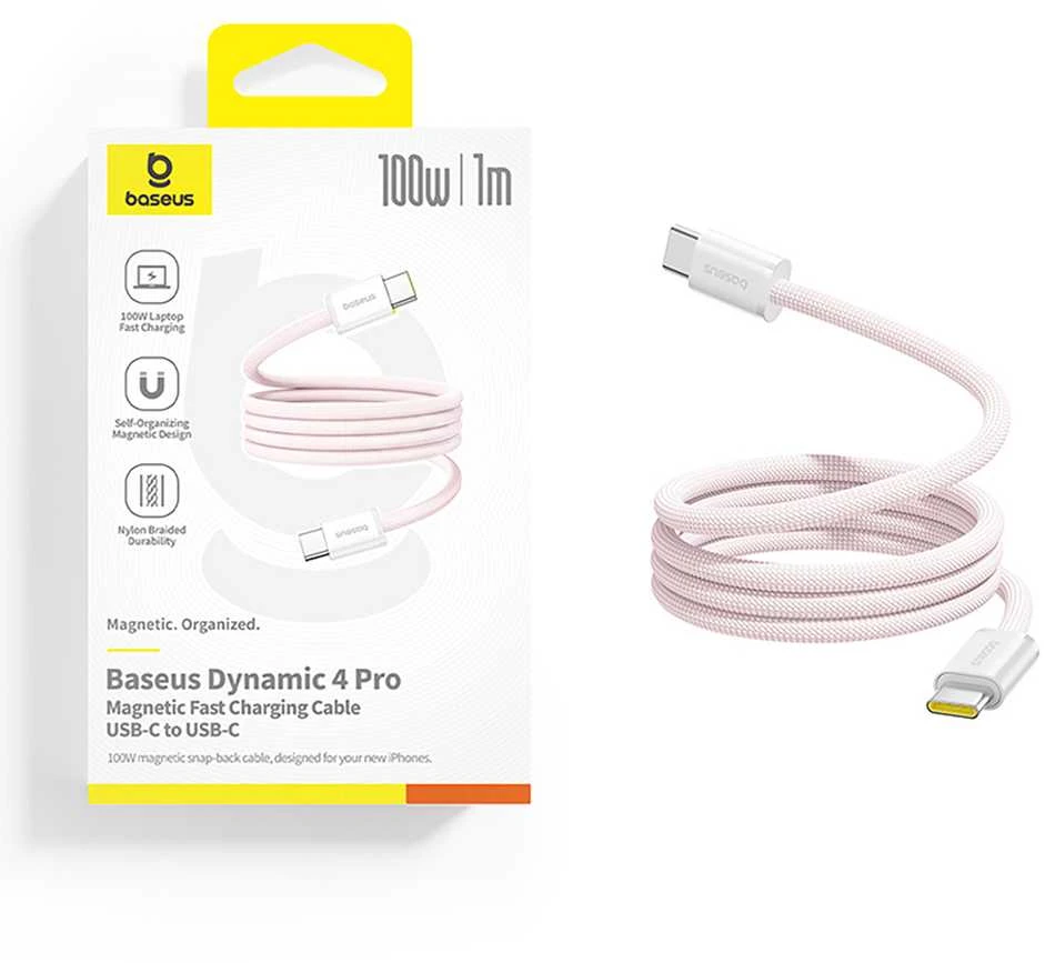 „Baseus Dynamic 4 Pro“ serijos duomenų kabelis USB-C – USB-C 100W 1m, kūdikių rožinė