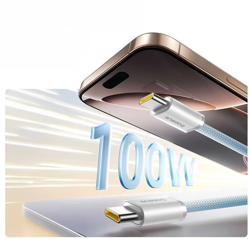 „Baseus Dynamic 4 Pro“ serijos duomenų kabelis USB-C – USB-C 100W 1m, „Galaxy Mėlyna“