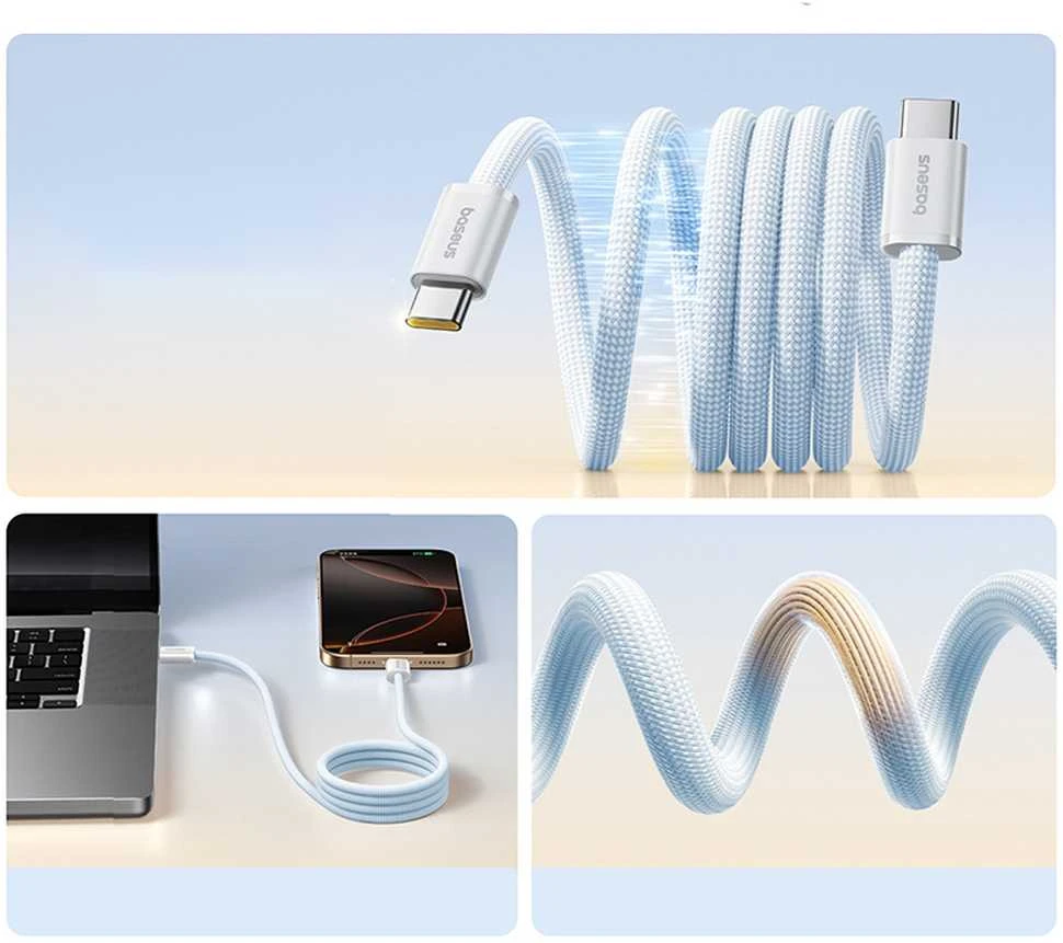 „Baseus Dynamic 4 Pro“ serijos duomenų kabelis USB-C – USB-C 100W 1m, „Galaxy Mėlyna“
