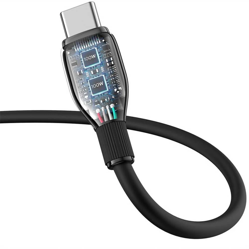 Baseus Pudding serijos 100W USB-A - USB-C kabelis 2m - Juodas