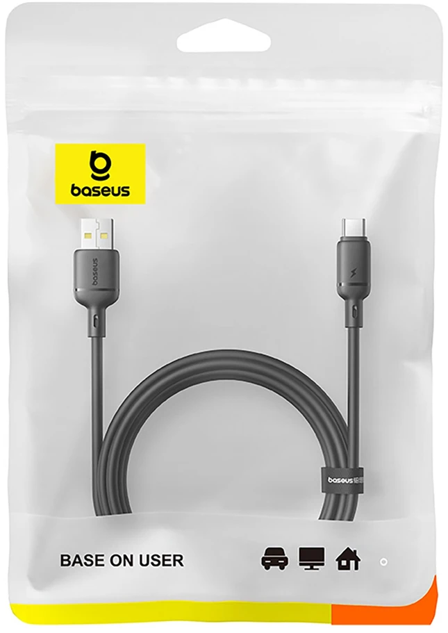 Baseus Silky 3A USB-A – USB-C kabelis 1 m – juodas