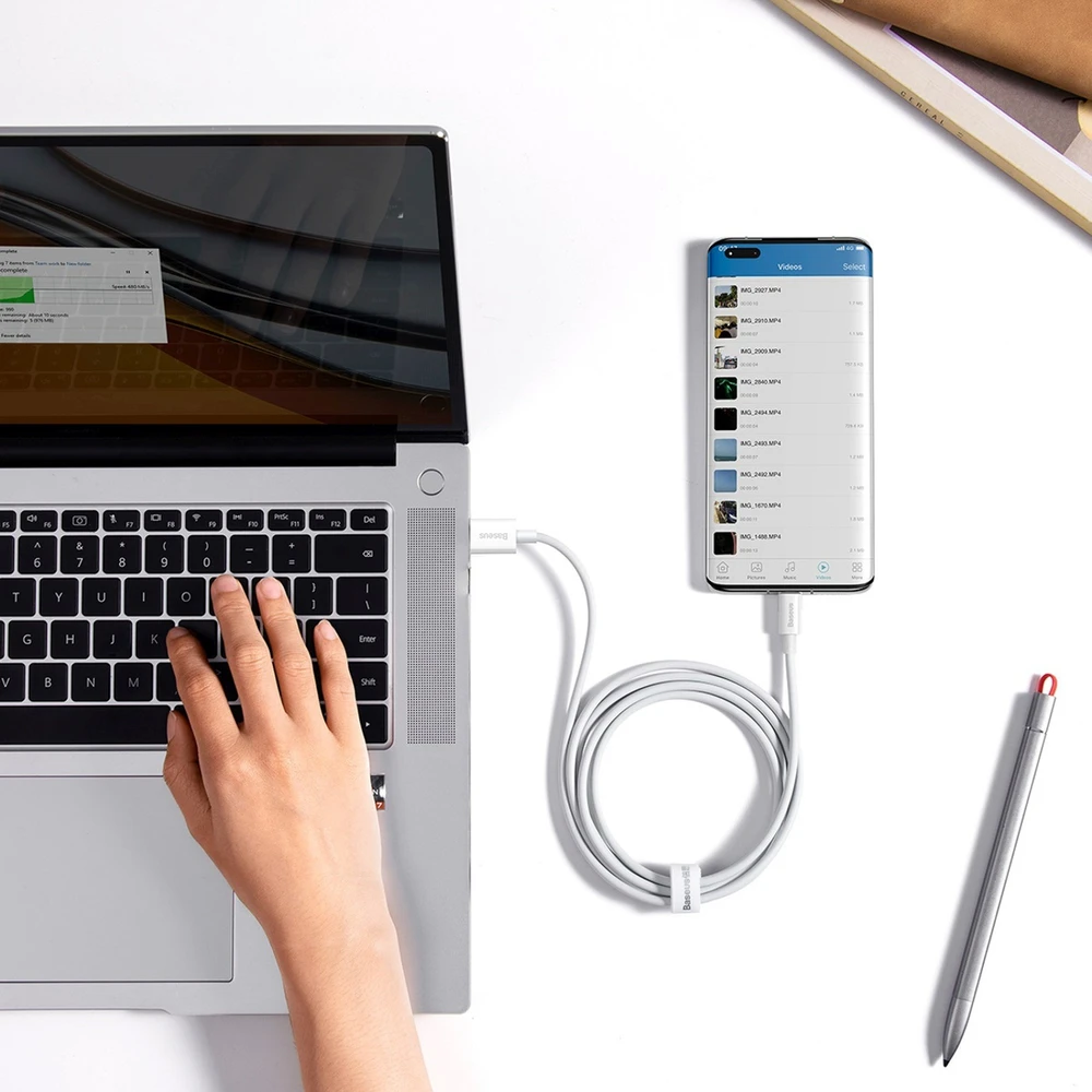 USB laidas per USB-C Baseus Superior 100 W 1.5 m (baltas)