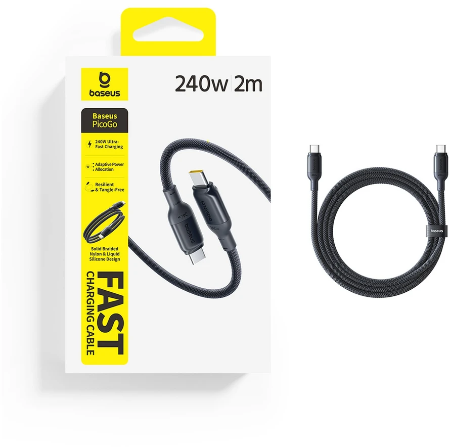 „Baseus PicoGo“ greito įkrovimo duomenų kabelis USB-C – USB-C 240W 2m „Cosmic Juodas“