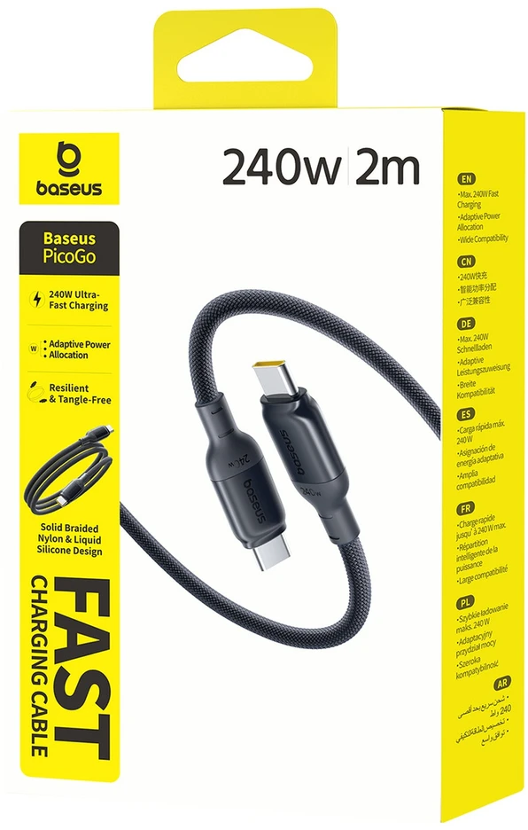 „Baseus PicoGo“ greito įkrovimo duomenų kabelis USB-C – USB-C 240W 2m „Cosmic Juodas“
