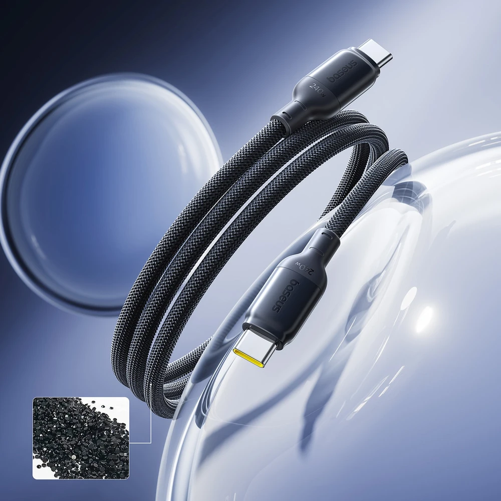 „Baseus PicoGo“ greito įkrovimo duomenų kabelis USB-C – USB-C 240W 2m „Cosmic Juodas“