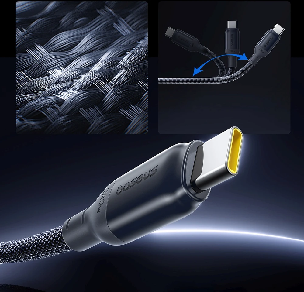 „Baseus PicoGo“ greito įkrovimo duomenų kabelis USB-C – USB-C 240W 2m „Cosmic Juodas“