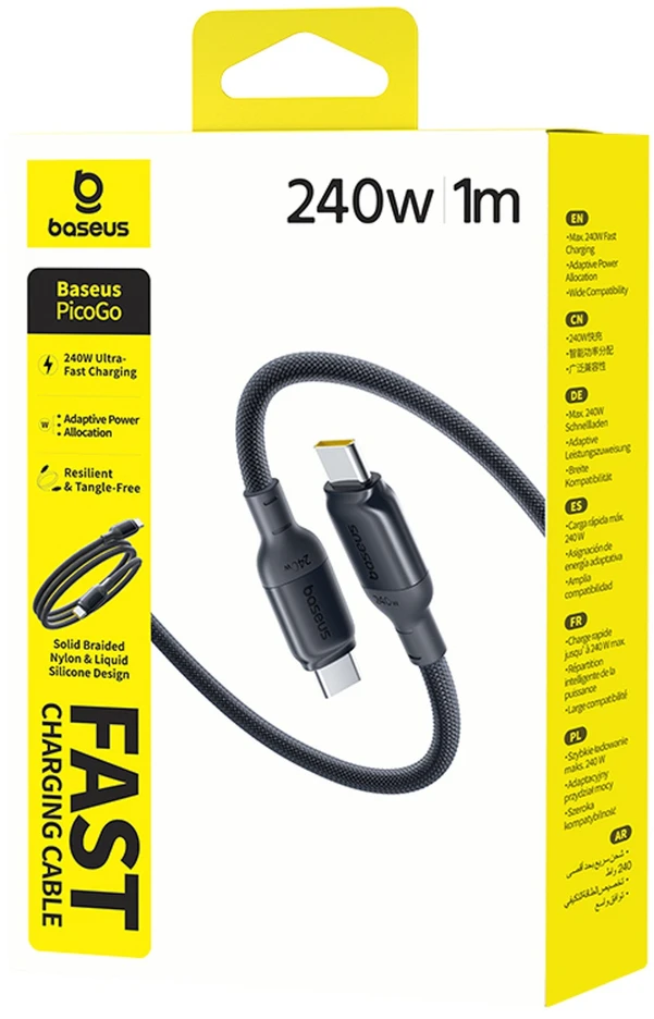 Baseus PicoGo Fast Charging Data Cable USB-C – USB-C 240W 1m Cosmic juodos spalvos