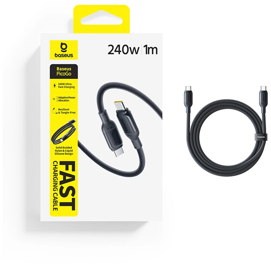 Baseus PicoGo Fast Charging Data Cable USB-C – USB-C 240W 1m Cosmic juodos spalvos