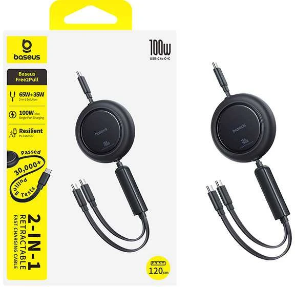 Baseus Kabelis 2-in-1 ištraukiamas laidas USB-C 100W 1.2m - juodas