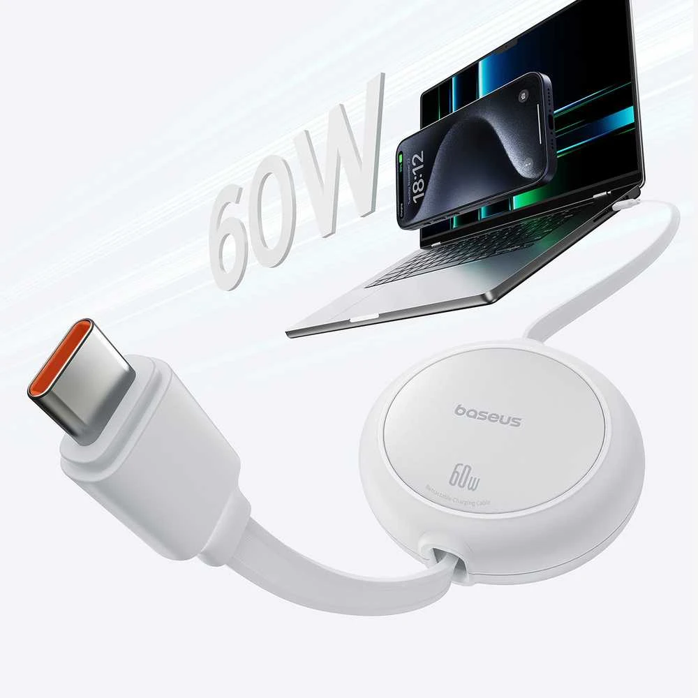 Baseus Free2Pull Mini USB-C į USB-C USB laidas, 60 W, 1, (balta)