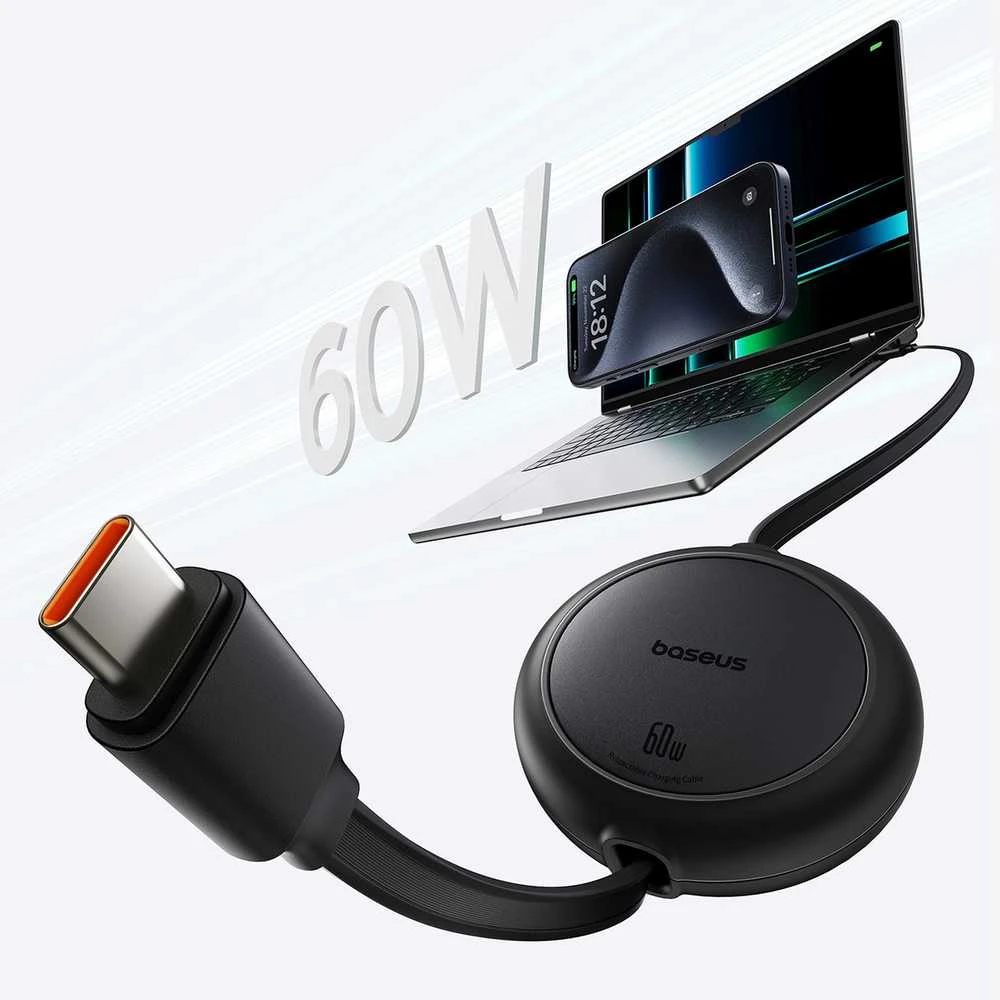 Baseus Free2Pull Mini USB-C į USB-C USB laidas, 60 W, 1, (juodas)